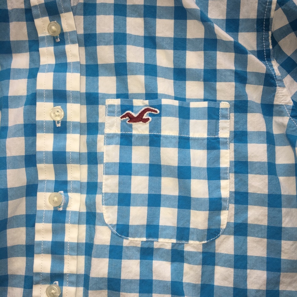 Hollister blue, white plaid button up, HCo. Small - Picture 5 of 8